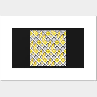 Yellow and Gray 3d Geometric Pattern Posters and Art